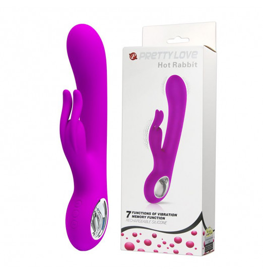 Лиловый вибромассажер с клиторальным отростком Hot Rabbit - 19 см.