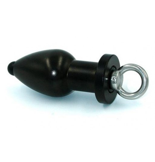 Чёрная полая анальная втулка с вставным поршнем