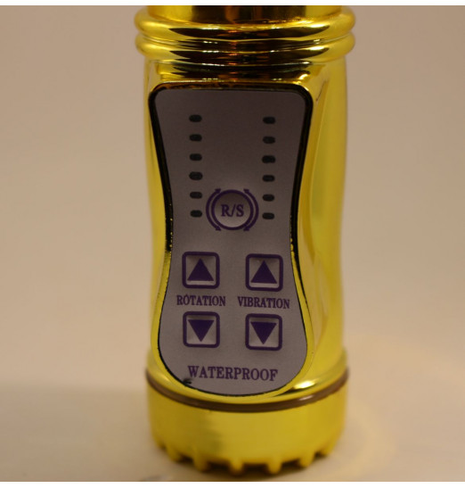 Золотистый вибратор с 24 видами вибрации и ротации - 21 см. Золотистый вибратор с 24 видами вибрации и ротации - 21 см.