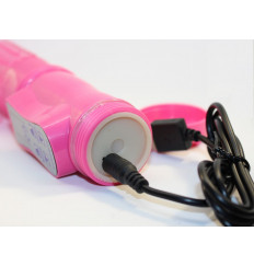 Перезаряжаемый розовый вибратор с ротацией - 22,5 см.