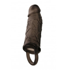 Чёрная насадка на пенис с подхватом мошонки