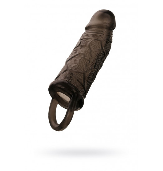 Чёрная насадка на пенис с подхватом мошонки