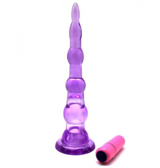 Фиолетовый анальный конус с вибропулькой - 17 см.