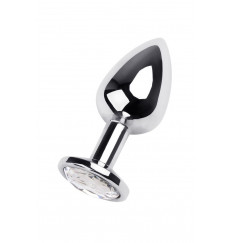 Серебристая анальная пробка с прозрачным кристаллом - 9,5 см.