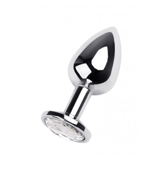 Серебристая анальная пробка с прозрачным кристаллом - 9,5 см.