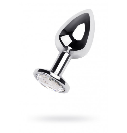 Серебристая анальная пробка с прозрачным кристаллом - 9,5 см.