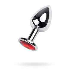 Серебристая анальная втулка с красным кристаллом - 8 см.
