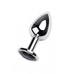 Серебристая анальная пробка с чёрным кристаллом - 9,5 см.