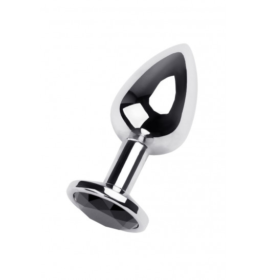 Серебристая анальная пробка с чёрным кристаллом - 9,5 см.