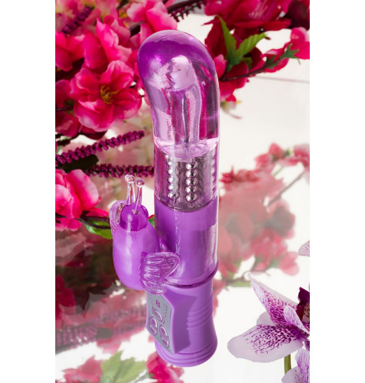 Фиолетовый вибратор High-Tech fantasy с бабочкой для клитора - 22,4 см.