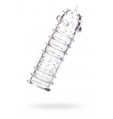 Прозрачная насадка на пенис TOYFA A-Toys с ребрами и точками - 15,3 см.