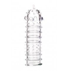 Прозрачная насадка на пенис TOYFA A-Toys с ребрами и точками - 15,3 см.