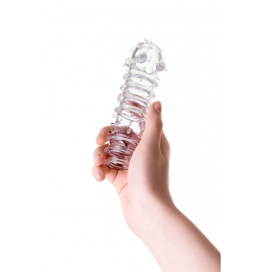 Прозрачная насадка на пенис TOYFA A-Toys с ребрами и точками - 15,3 см.