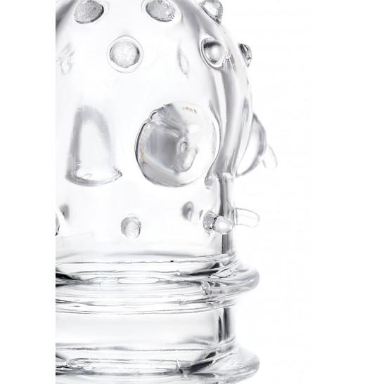 Прозрачная насадка на пенис TOYFA A-Toys с ребрами и точками - 15,3 см.