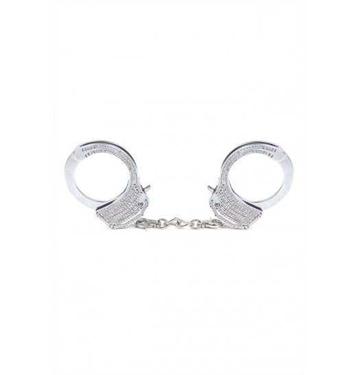 Серебристые наручники Romfun из металла со стразами