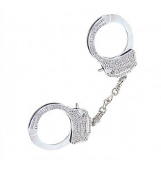Серебристые наручники Romfun из металла со стразами
