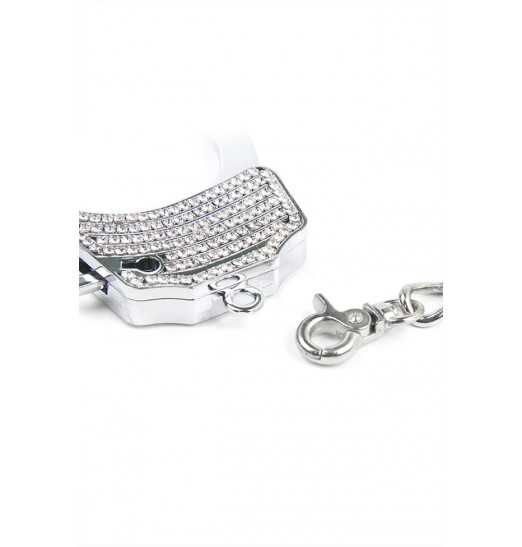 Серебристые наручники Romfun из металла со стразами