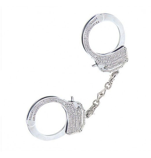 Серебристые наручники Romfun из металла со стразами