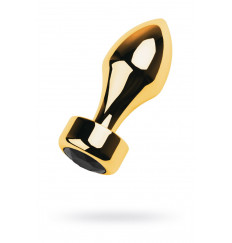 Золотистый каплевидный анальный плаг с чёрным кристаллом - 9,5 см.