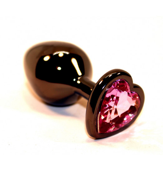 Чёрная пробка с розовым сердцем-кристаллом - 7 см.