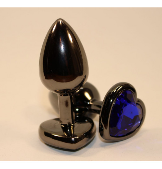 Чёрная пробка с синим сердцем-кристаллом - 7 см.