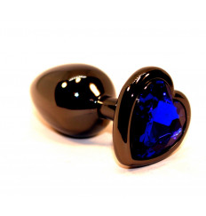 Чёрная пробка с синим сердцем-кристаллом - 7 см.