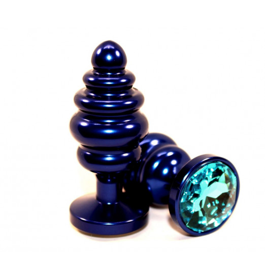 Синяя ребристая пробка с голубым стразом - 7,3 см.