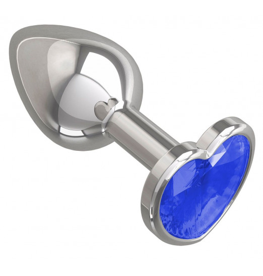 Серебристая анальная втулка с синим кристаллом-сердцем - 7 см. Серебристая анальная втулка с синим кристаллом-сердцем - 7 см.