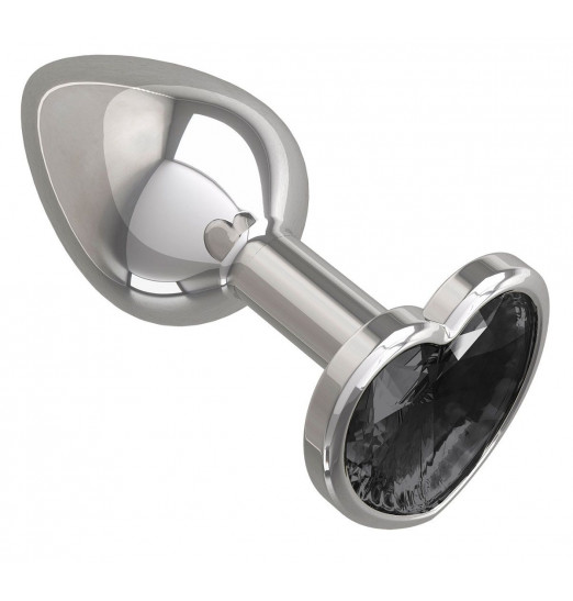 Серебристая анальная втулка с чёрным кристаллом-сердцем - 7 см. Серебристая анальная втулка с чёрным кристаллом-сердцем - 7 см.