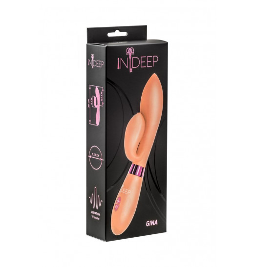 Бежевый вибратор Gina с клиторальным отростком - 20 см.