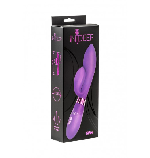 Фиолетовый вибратор Gina с клиторальным отростком - 20 см.