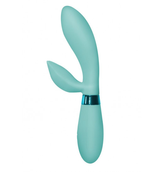 Мятный вибратор Leyla с клиторальным отростком - 20,5 см.