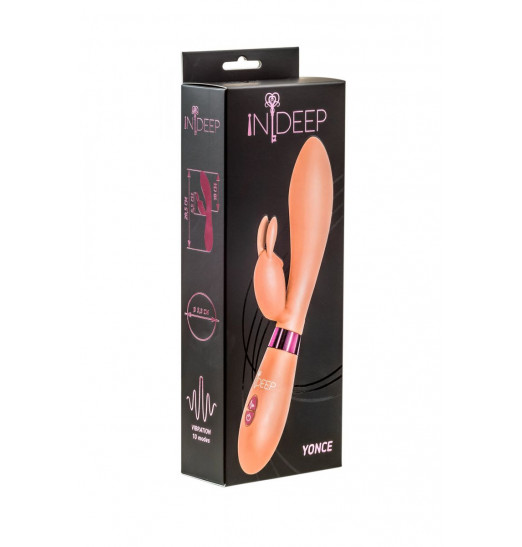 Бежевый вибратор Yonce с клиторальным зайчиком - 20,5 см.