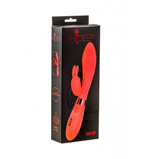Красный вибратор Yonce с клиторальным зайчиком - 20,5 см.
