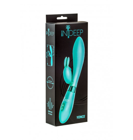 Мятный вибратор Yonce с клиторальным зайчиком - 20,5 см.