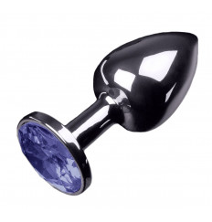 Маленькая серебристая анальная пробка с круглым кончиком и фиолетовым кристаллом - 7 см.