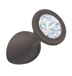 Чёрная анальная пробка Emotions Cutie Small с прозрачным кристаллом - 7,5 см.