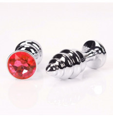 Анальная фигурная пробка с красным стразом - 8 см.