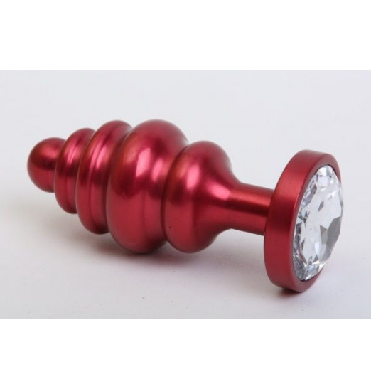 Красная металлическая фигурная пробка с прозрачным стразом - 7,3 см.