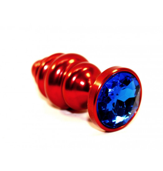 Красная фигурная пробка с синим стразом - 7,3 см.