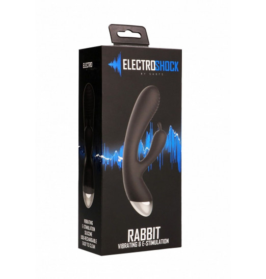Чёрный вибратор E-Stimulation Rabbit Vibrator с электростимуляцией - 19 см.