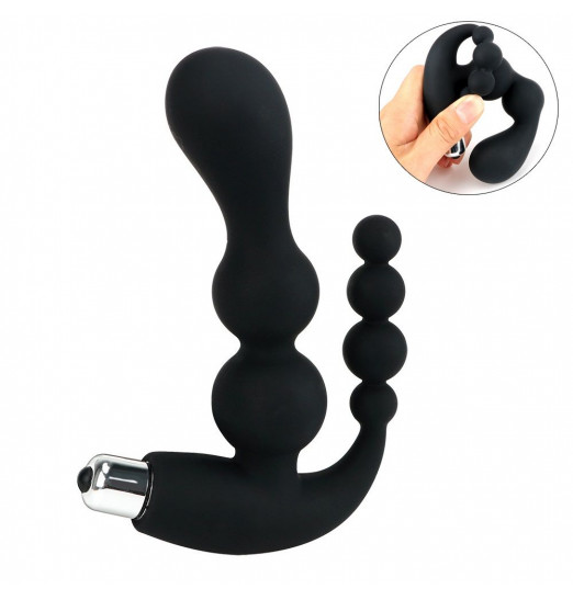 Чёрный вибромассажер с двойной стимуляцией - 15 см.