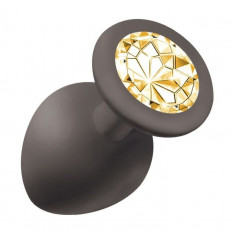 Чёрная анальная пробка Emotions Cutie Large с желтым кристаллом - 10 см.