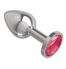 Серебристая анальная втулка с малиновым кристаллом - 7 см.