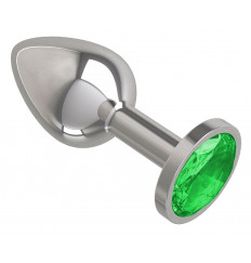 Серебристая анальная втулка с зеленым кристаллом - 7 см.