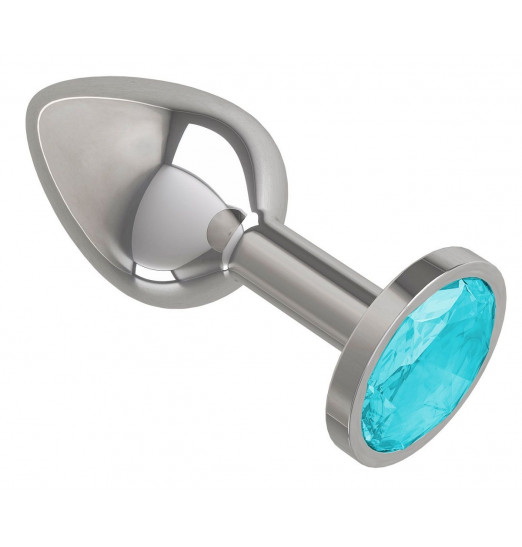 Серебристая анальная втулка с голубым кристаллом - 7 см.