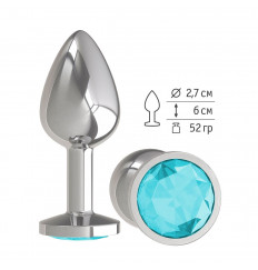 Серебристая анальная втулка с голубым кристаллом - 7 см.