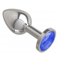 Серебристая анальная втулка с синим кристаллом - 7 см.