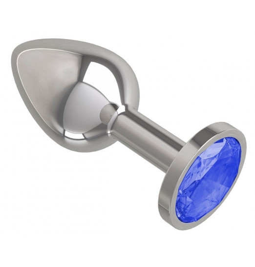 Серебристая анальная втулка с синим кристаллом - 7 см.