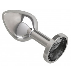 Серебристая анальная втулка с чёрным кристаллом - 7 см.